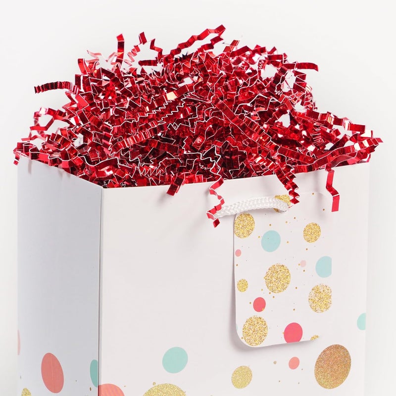 Bobobag - 1LB Crinkle Cut Paper Shred Filler Recyclable Gift Wrap Confetti Raffia Grass Shiny Shred Paper for Easter Baskets Filler Creative Eggs Decor (Red) - Image 3
